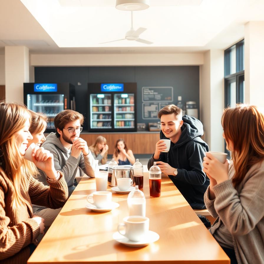 Étudiants et personnel profitant d'une pause café à l'école